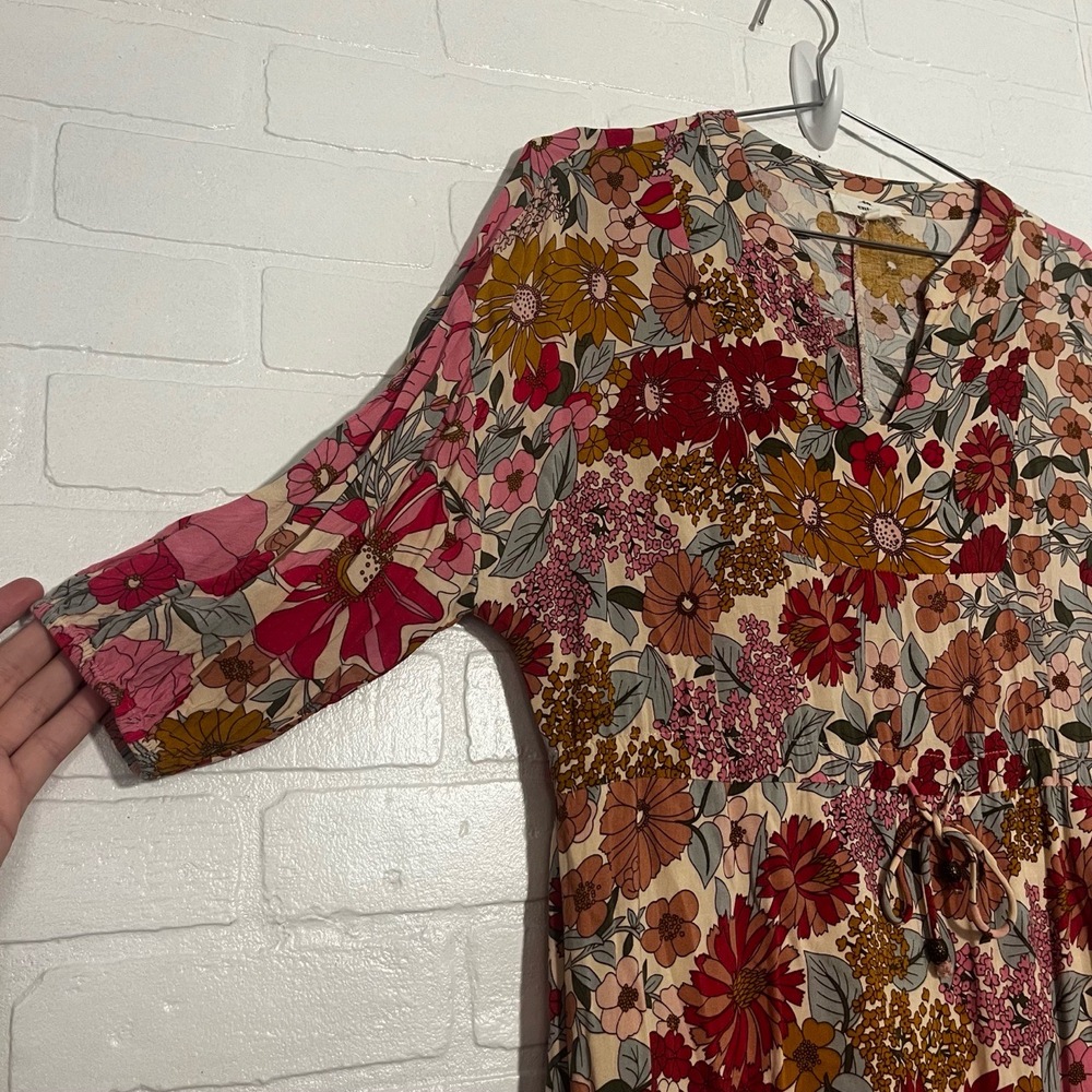 Entro Dress Womens Size Small Multi Color Floral Midi Flowy V Neck Bohemian Chic - Picture 3 of 10